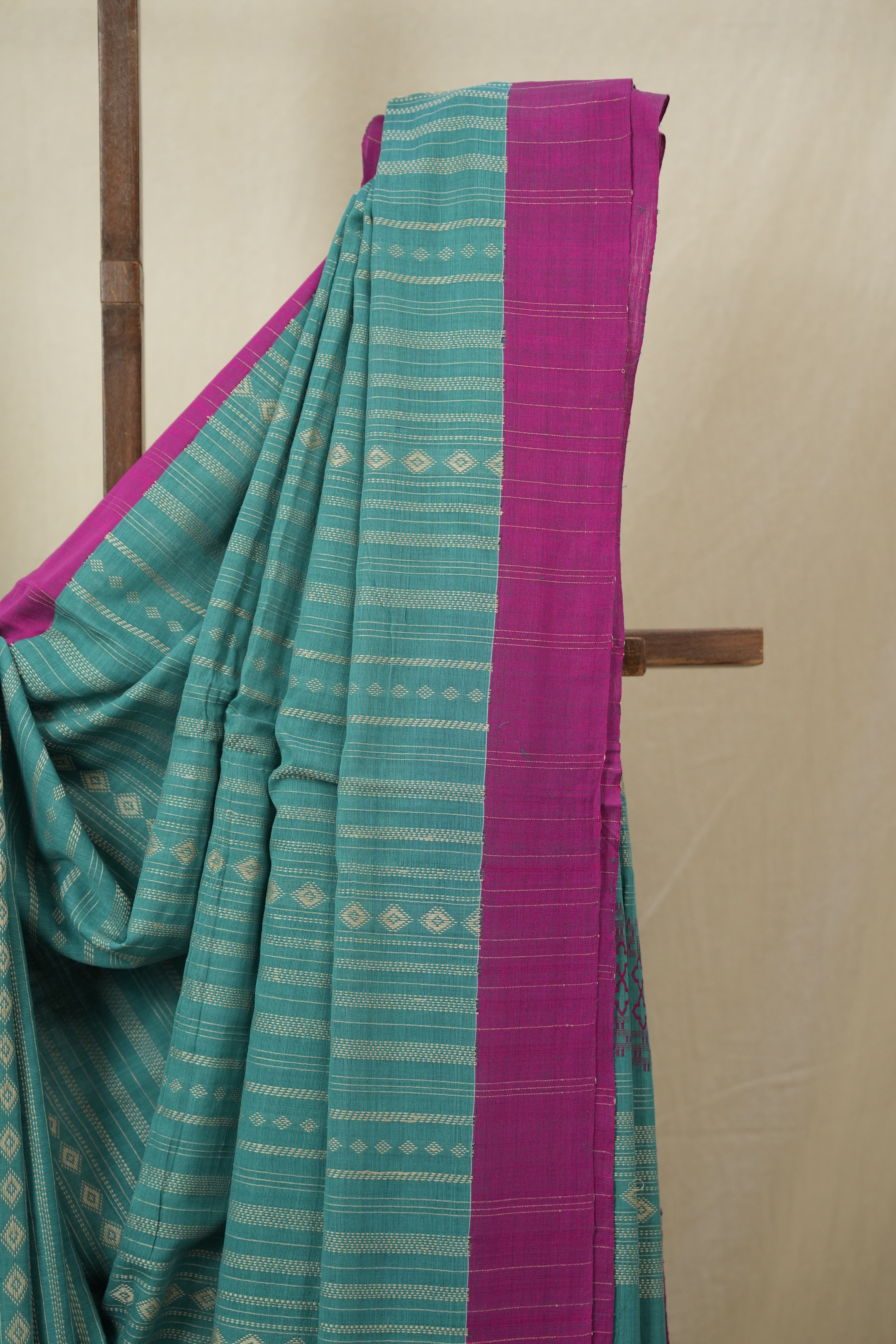 Turquoise Green Bengal Cotton Saree - SRTGBCS133