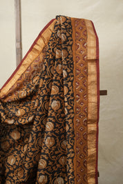 Black HBP Cotton Silk Saree With Maheshwari Border - SRBCSS1412