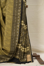Olive Green HBP Cotton Saree - SROGCS2789