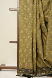 Olive Green HBP Cotton Saree - SROGCS2789