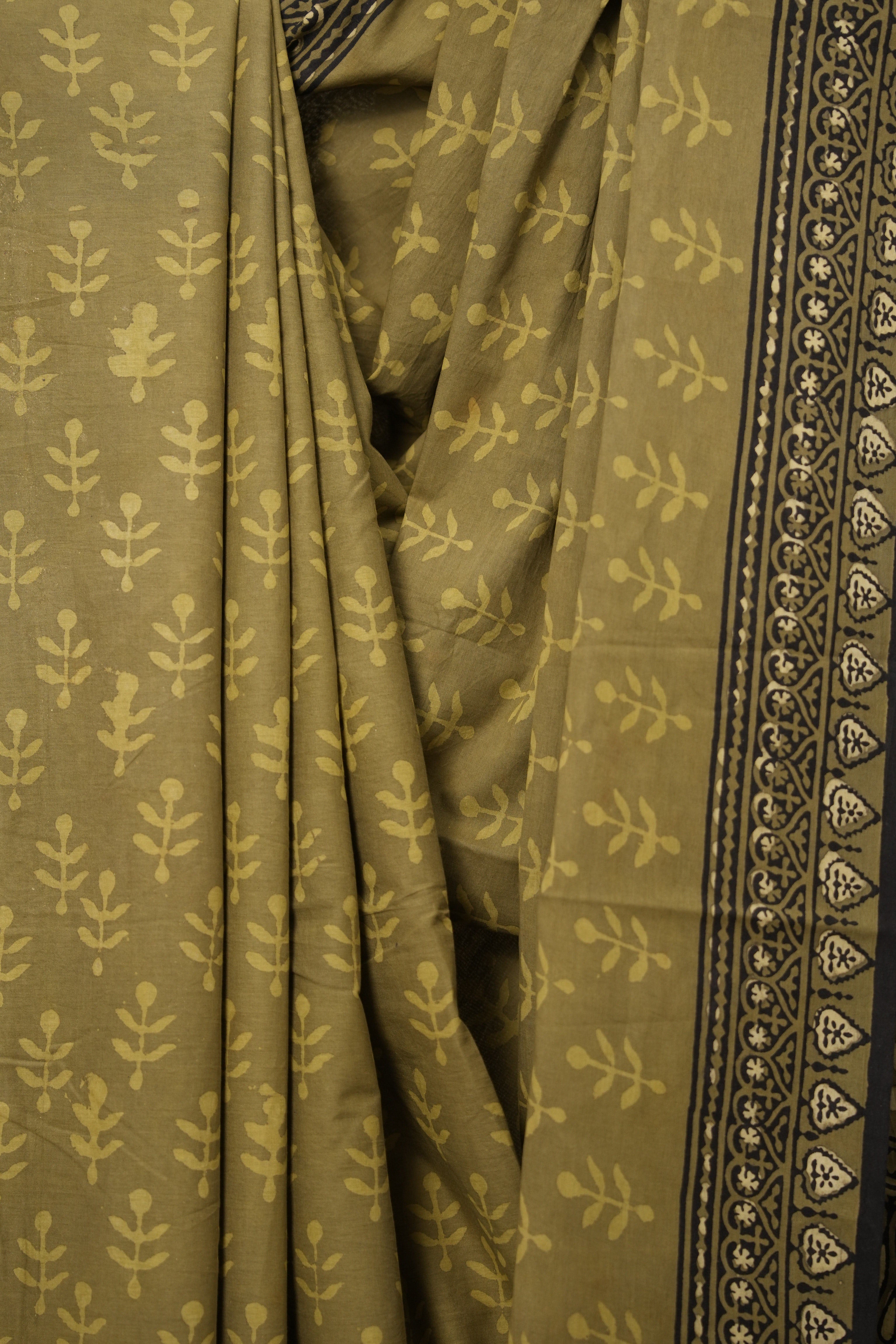 Olive Green HBP Cotton Saree - SROGCS2789