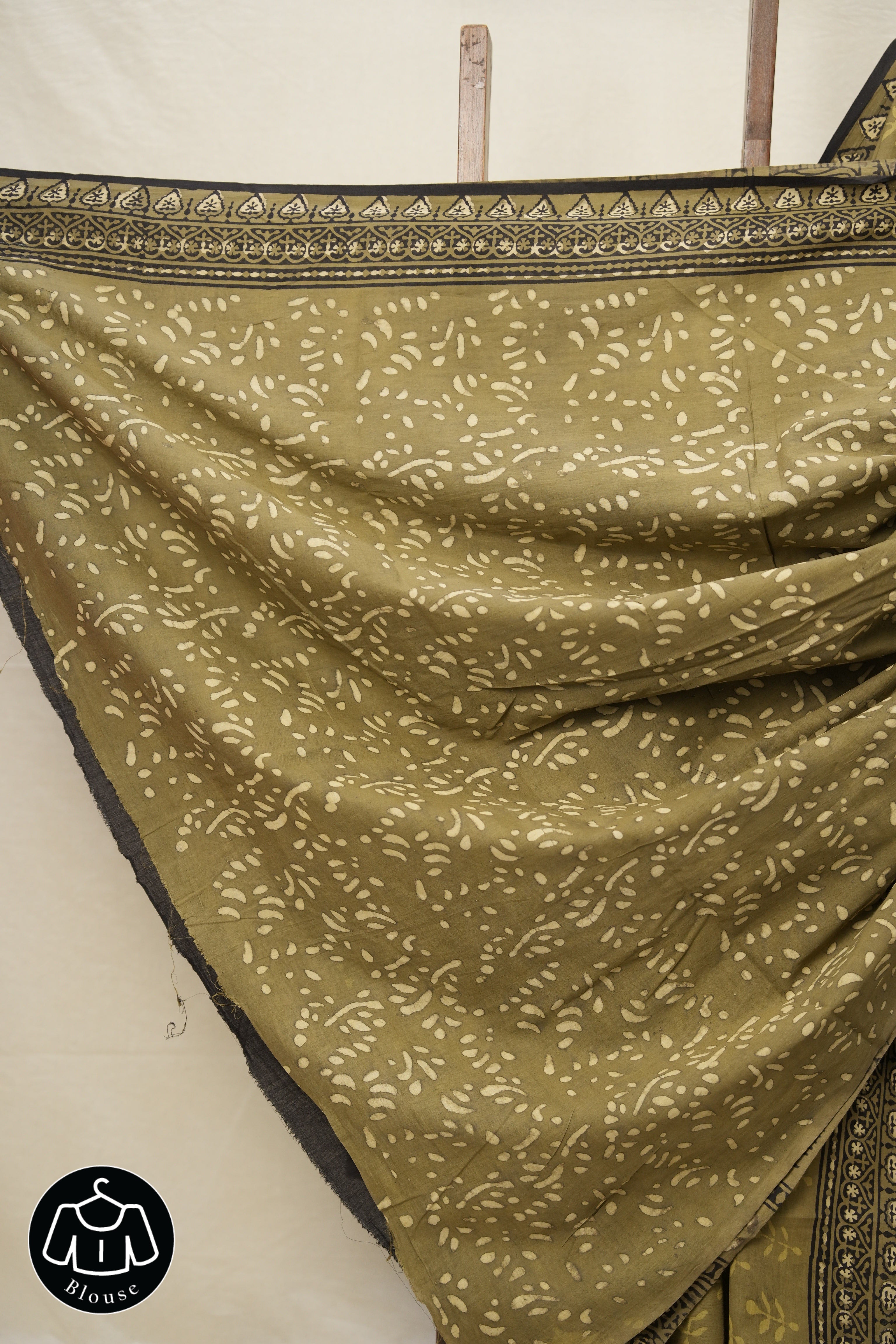 Olive Green HBP Cotton Saree - SROGCS2789
