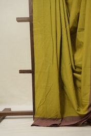 Olive Green Plain Cotton Ilkal Saree - SROGPCIS778