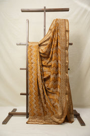 Mustard Brown HBP Cotton Silk Saree With Maheshwari Border - SRMBCSS1421
