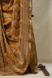 Mustard Brown HBP Cotton Silk Saree With Maheshwari Border - SRMBCSS1421