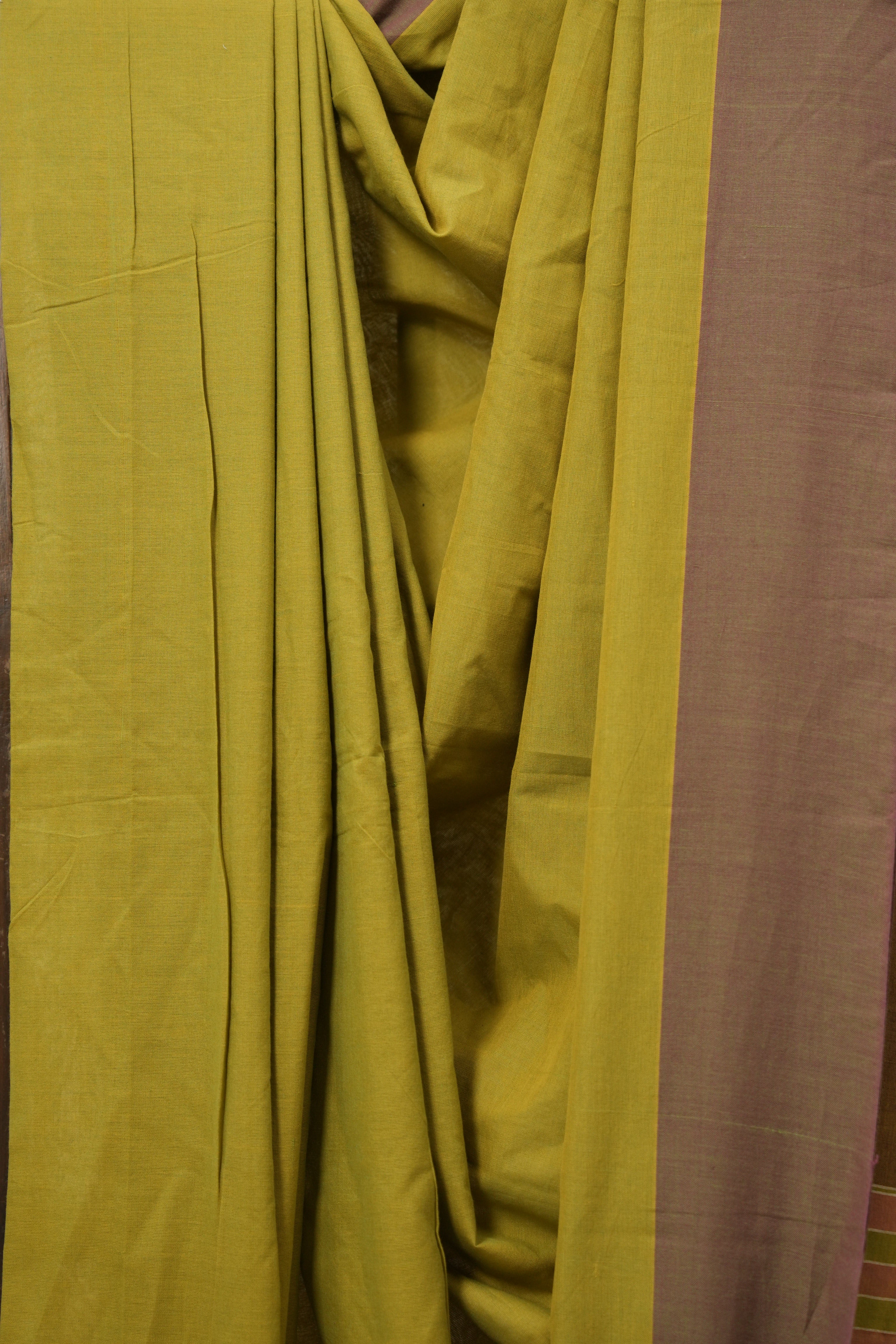 Olive Green Plain Cotton Ilkal Saree - SROGPCIS778