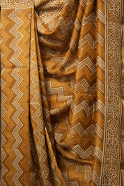 Mustard Brown HBP Cotton Silk Saree With Maheshwari Border - SRMBCSS1421