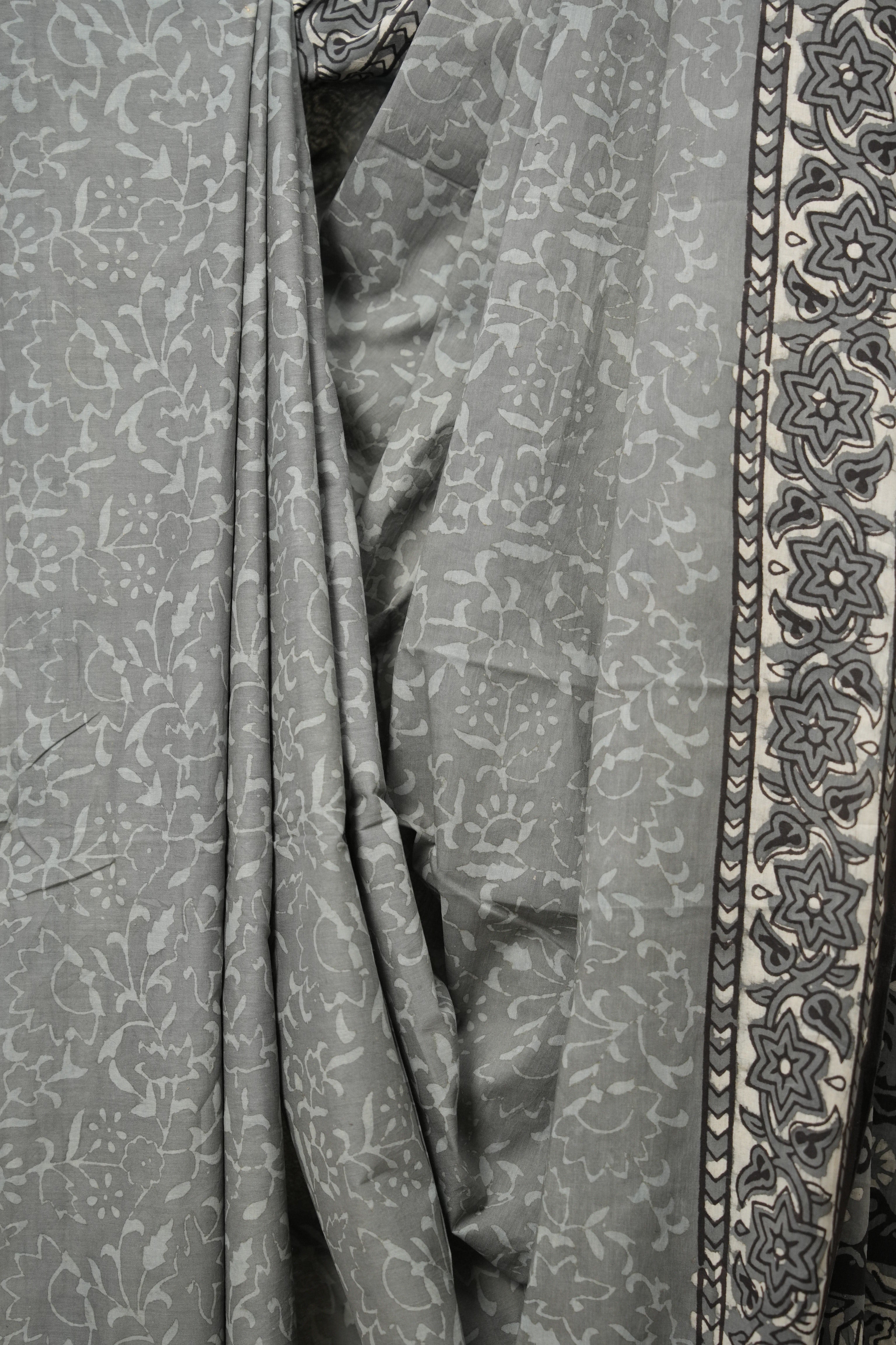 Ash Grey HBP Cotton Saree - SRAGCS2788