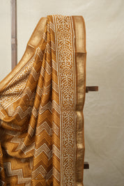 Mustard Brown HBP Cotton Silk Saree With Maheshwari Border - SRMBCSS1421
