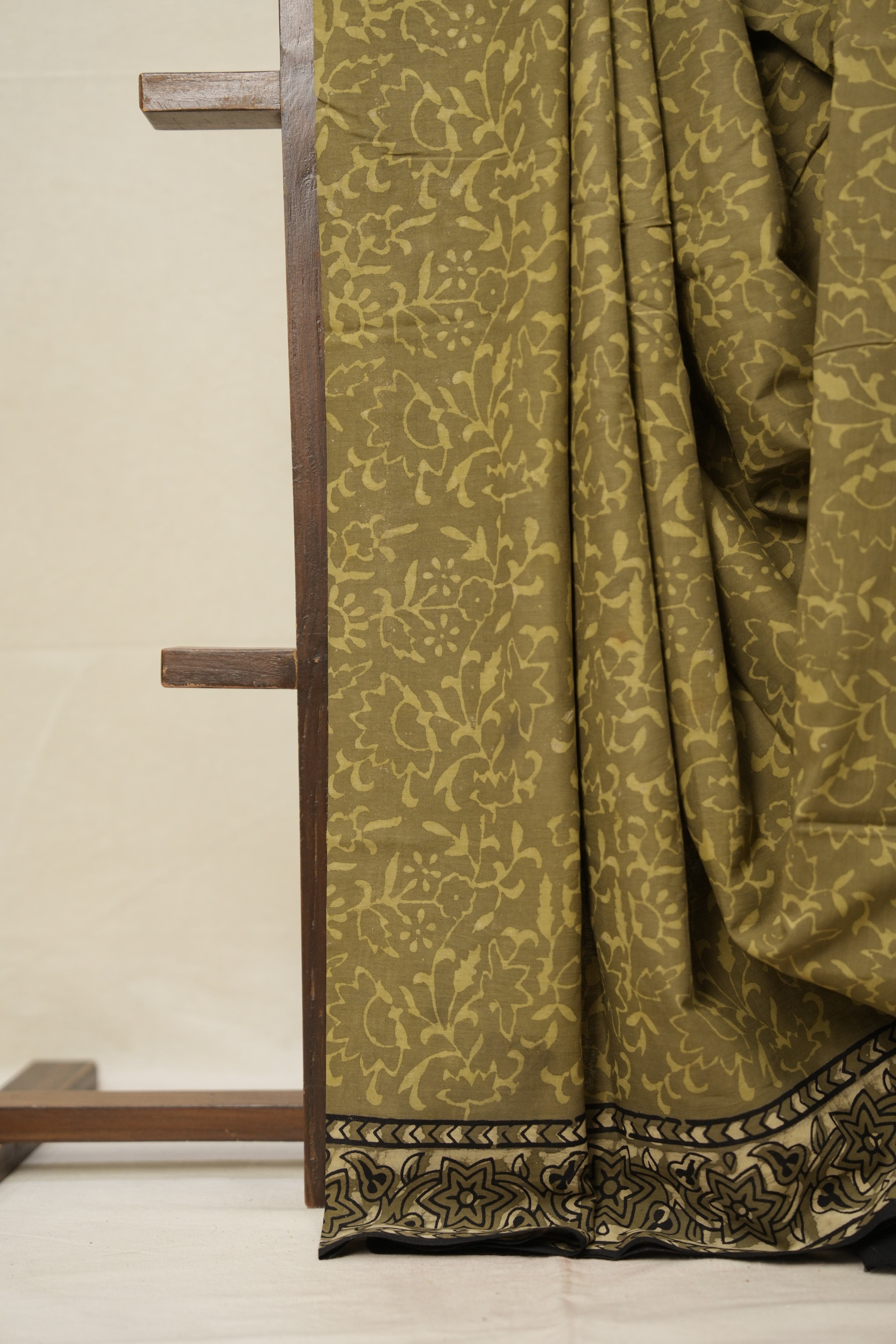 Olive Green HBP Cotton Saree - SROGCS2787