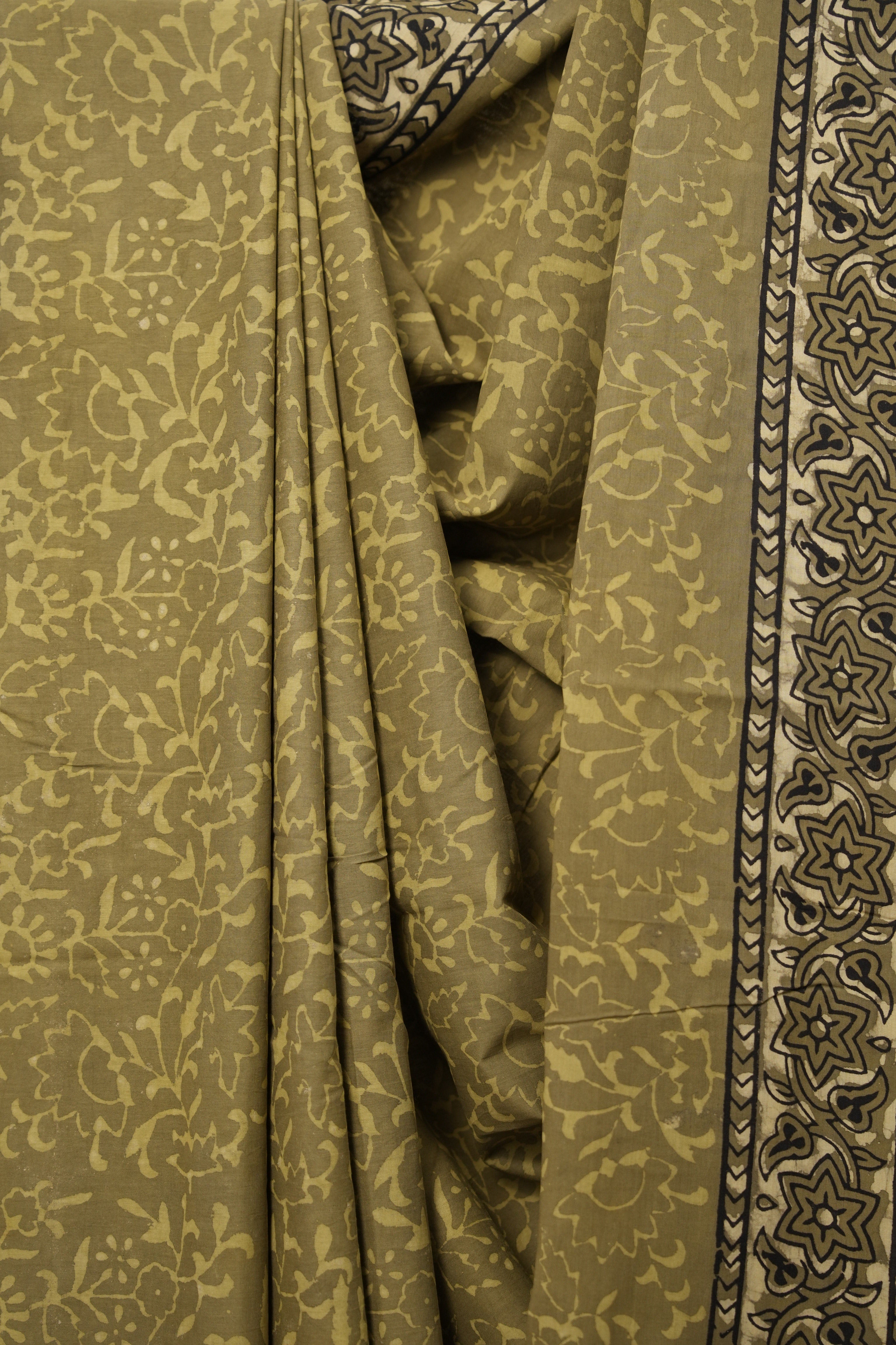 Olive Green HBP Cotton Saree - SROGCS2787