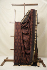 Maroon Brown HBP Cotton Silk Saree With Maheshwari Border - SRMBCSS1419