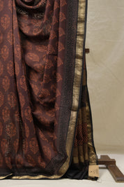 Maroon Brown HBP Cotton Silk Saree With Maheshwari Border - SRMBCSS1419