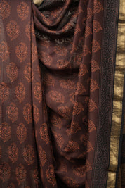 Maroon Brown HBP Cotton Silk Saree With Maheshwari Border - SRMBCSS1419