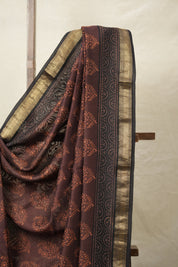 Maroon Brown HBP Cotton Silk Saree With Maheshwari Border - SRMBCSS1419