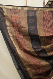 Maroon Brown HBP Cotton Silk Saree With Maheshwari Border - SRMBCSS1419