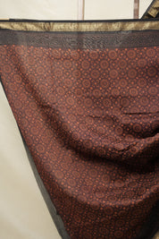 Maroon Brown HBP Cotton Silk Saree With Maheshwari Border - SRMBCSS1419