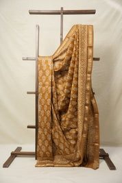 Mustard Brown HBP Cotton Silk Saree With Maheshwari Border - SRMBCSS1422