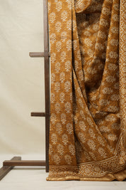 Mustard Brown HBP Cotton Silk Saree With Maheshwari Border - SRMBCSS1422