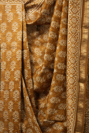Mustard Brown HBP Cotton Silk Saree With Maheshwari Border - SRMBCSS1422