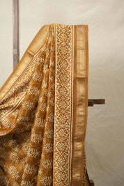 Mustard Brown HBP Cotton Silk Saree With Maheshwari Border - SRMBCSS1422