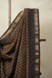 Moss Green HBP Cotton Silk Saree With Maheshwari Border - SRMGCSS1417