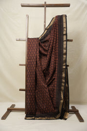 Maroon Brown HBP Cotton Silk Saree With Maheshwari Border - SRMBCSS1418