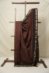 Maroon Brown HBP Cotton Silk Saree With Maheshwari Border - SRMBCSS1418