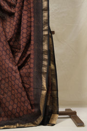 Maroon Brown HBP Cotton Silk Saree With Maheshwari Border - SRMBCSS1418