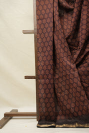 Maroon Brown HBP Cotton Silk Saree With Maheshwari Border - SRMBCSS1418