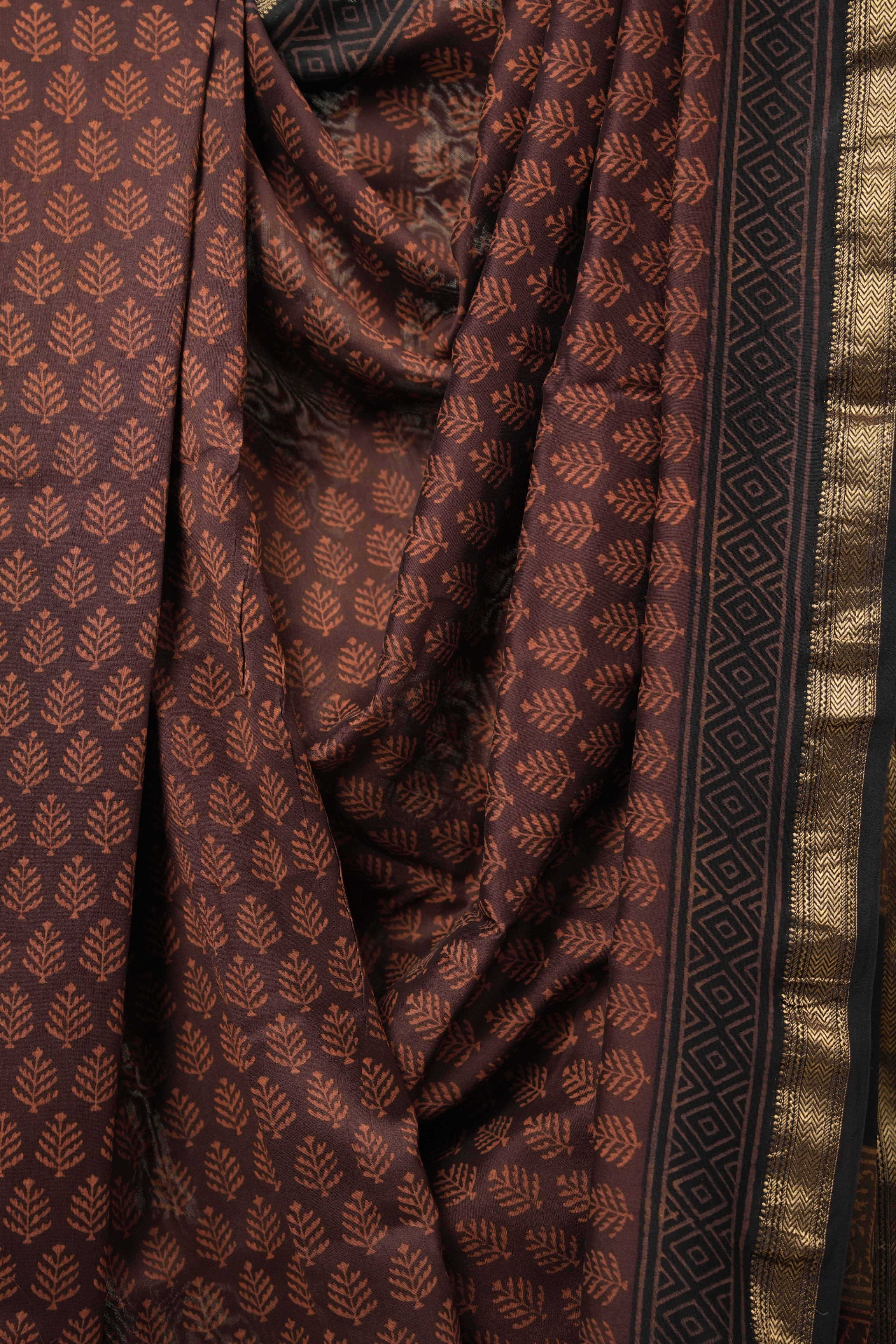 Maroon Brown HBP Cotton Silk Saree With Maheshwari Border - SRMBCSS1418