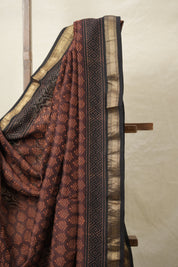 Maroon Brown HBP Cotton Silk Saree With Maheshwari Border - SRMBCSS1418