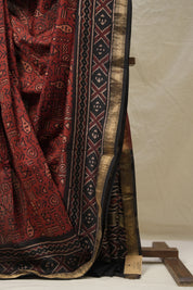 Maroon HBP Cotton Silk Saree With Maheshwari Border - SRMCSS1407