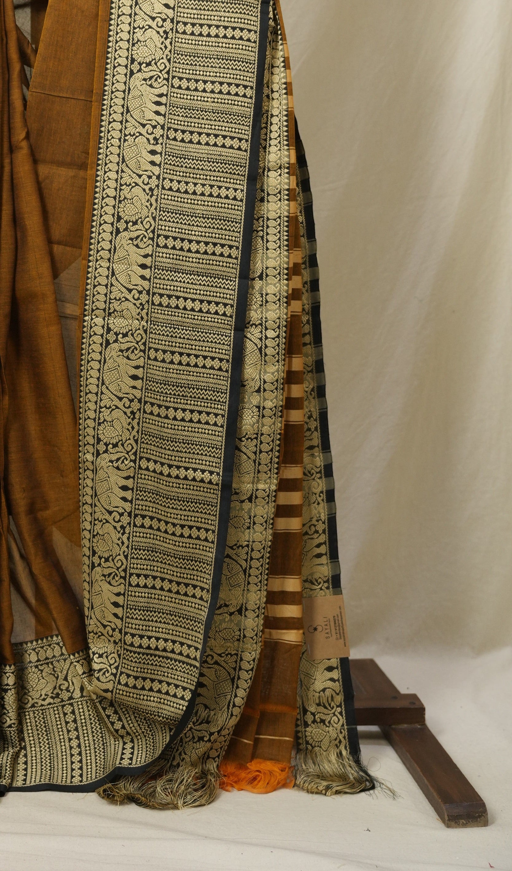 Golden Khaki Narayan Peth Cotton Saree - SRGKNPCS21