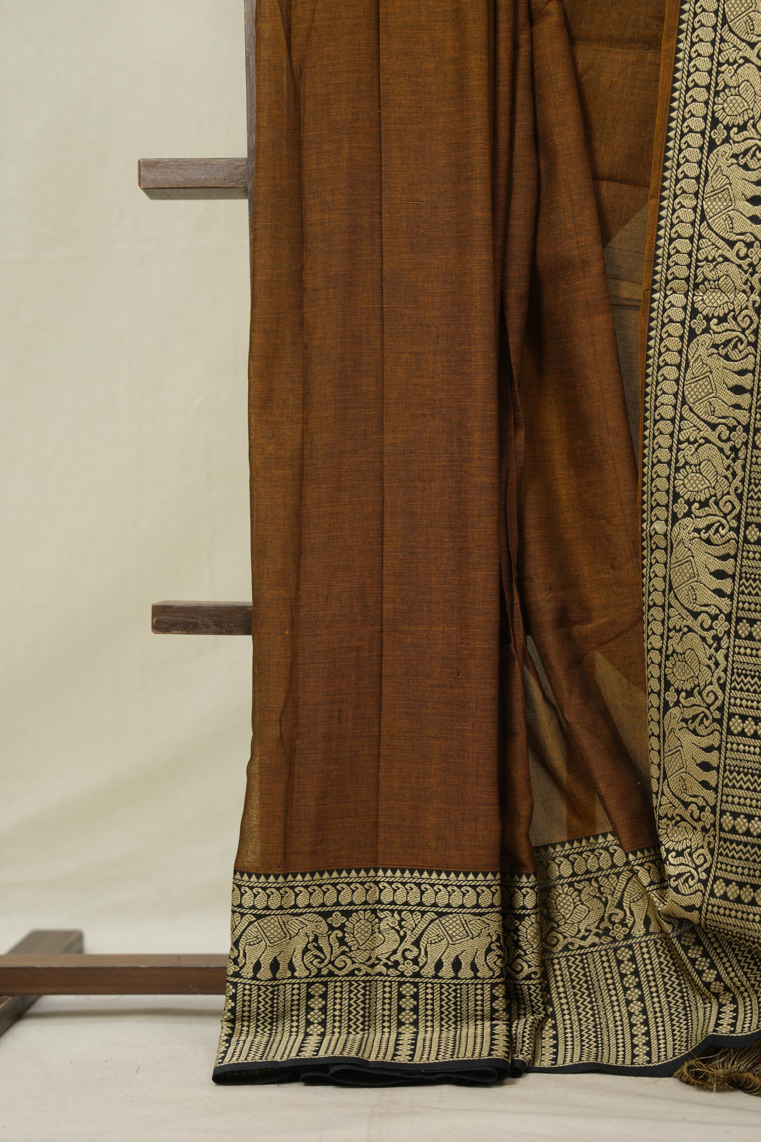 Golden Khaki Narayan Peth Cotton Saree - SRGKNPCS21