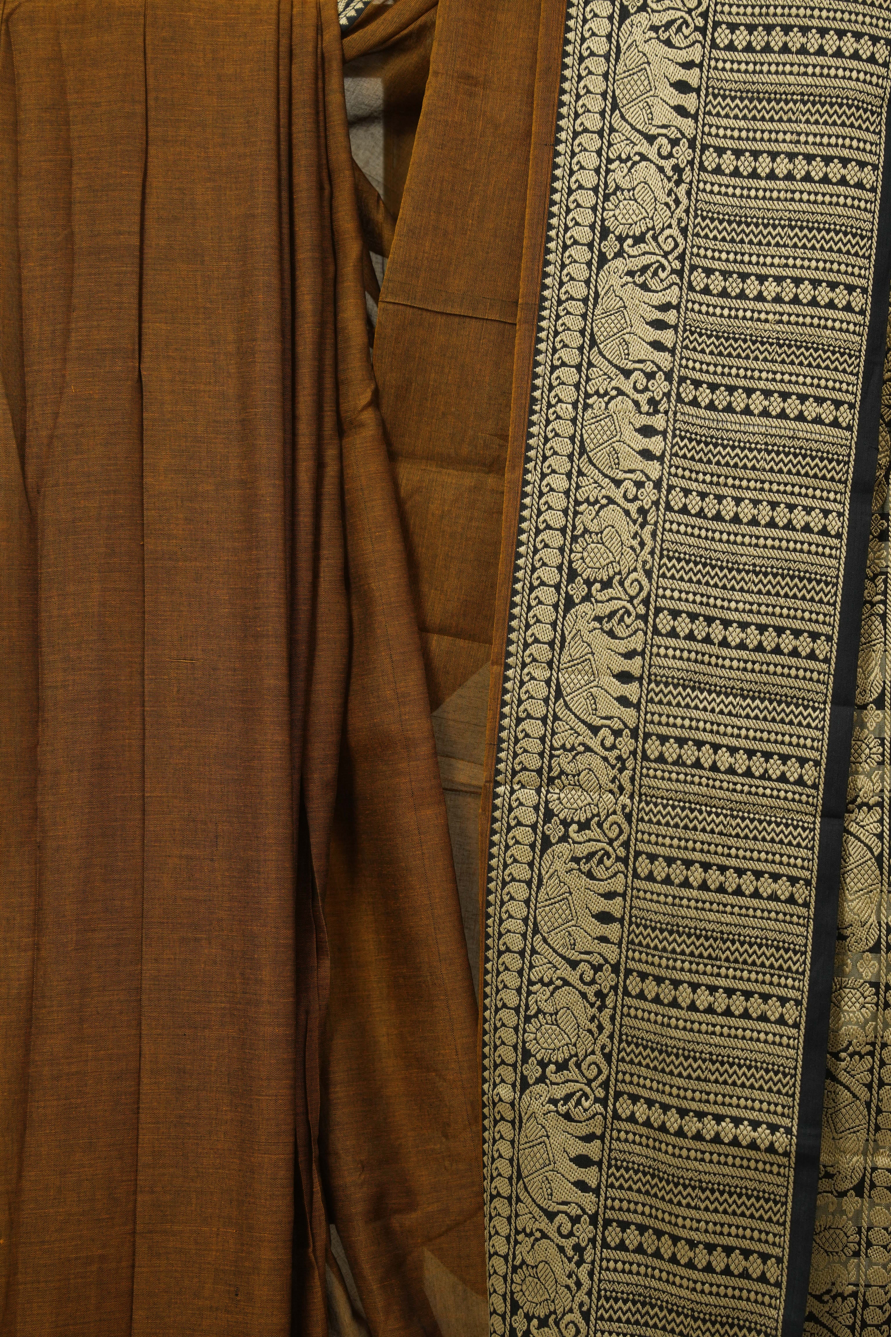 Golden Khaki Narayan Peth Cotton Saree - SRGKNPCS21