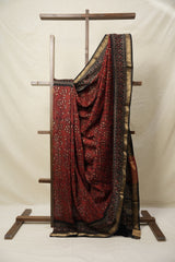 Maroon HBP Cotton Silk Saree With Maheshwari Border - SRMCSS1409