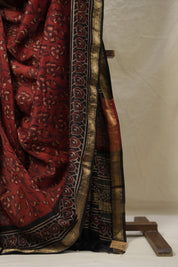 Maroon HBP Cotton Silk Saree With Maheshwari Border - SRMCSS1409