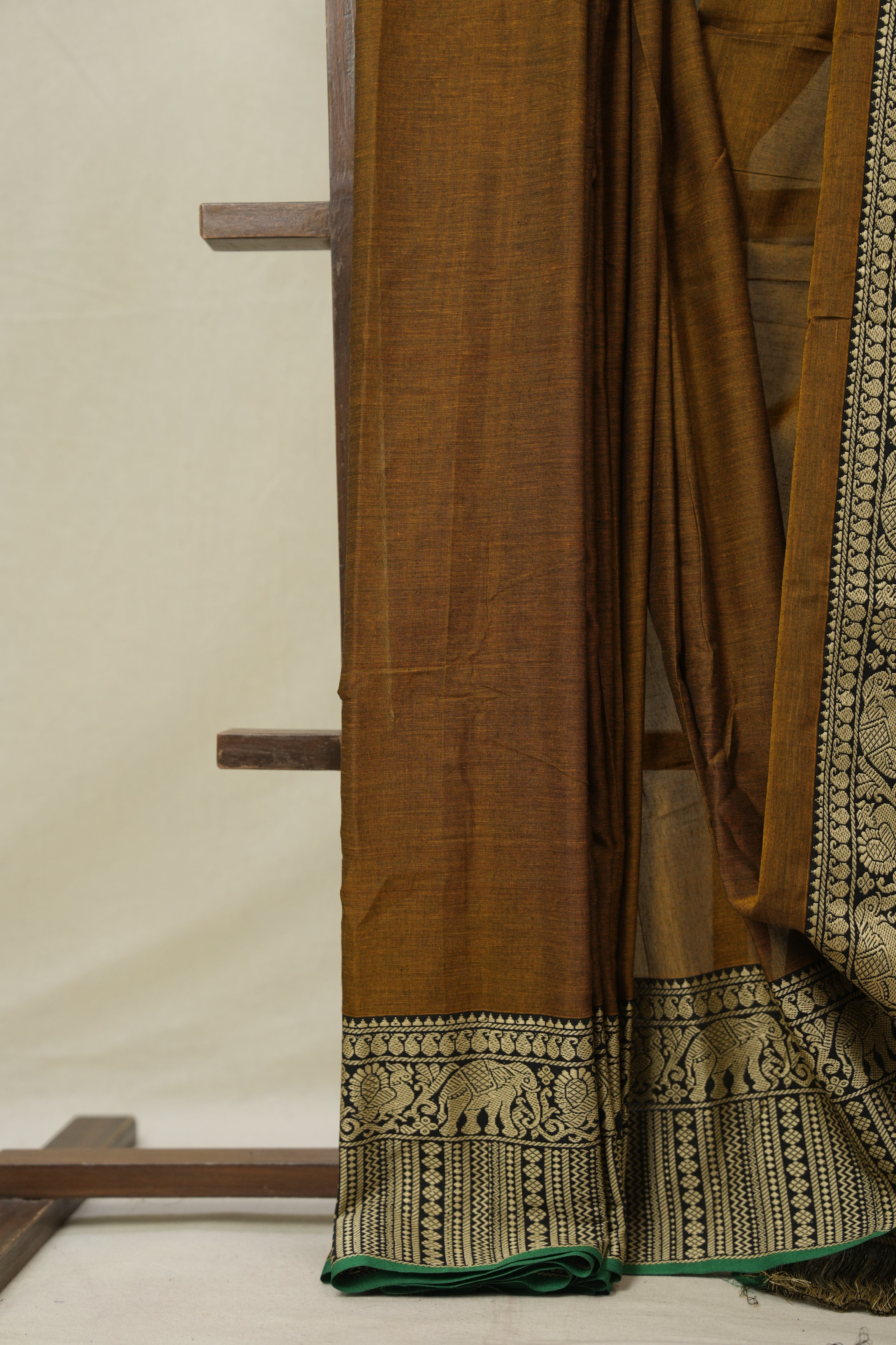 Golden Khaki Narayan Peth Cotton Saree - SRGKNPCS19