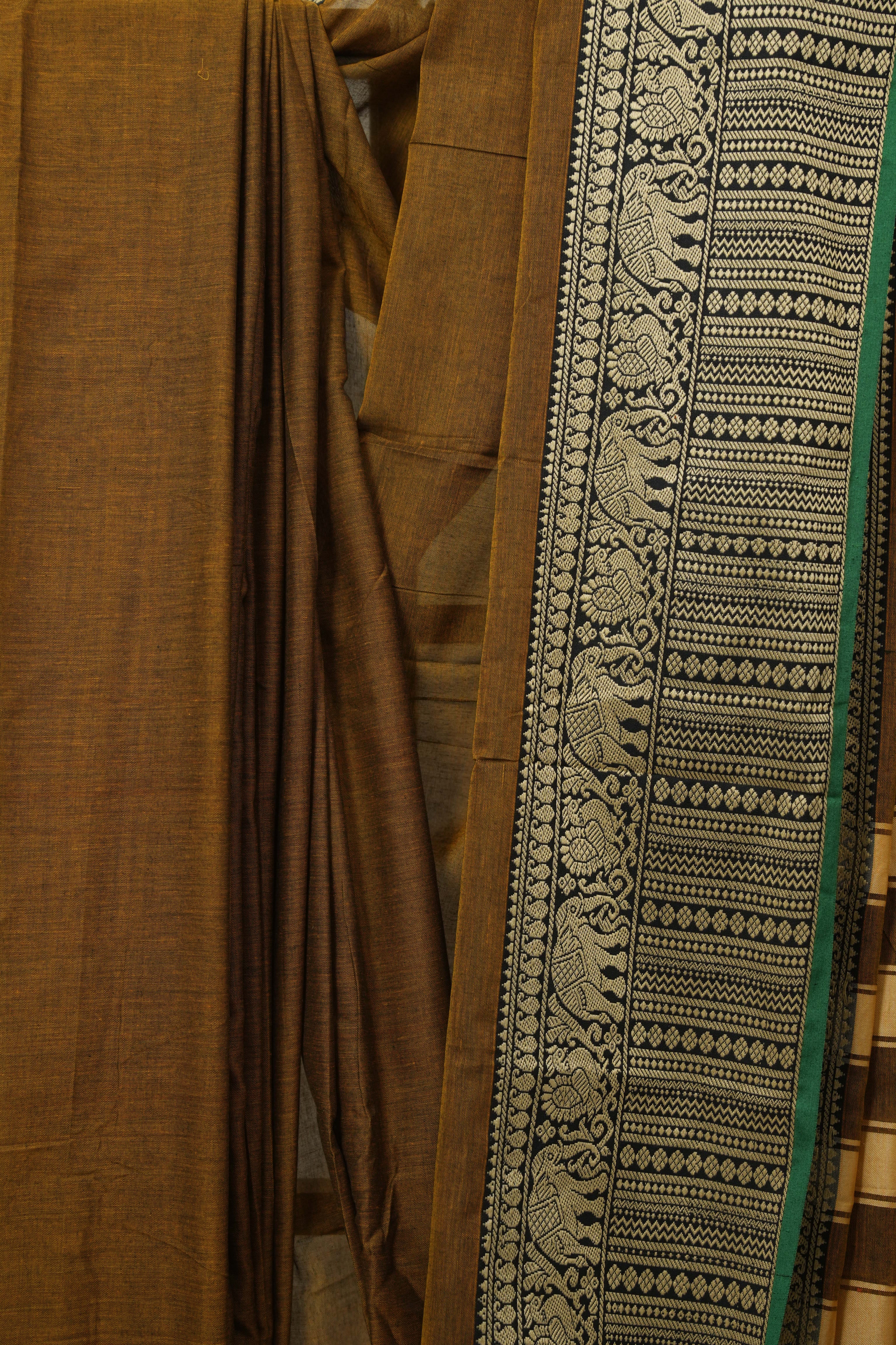 Golden Khaki Narayan Peth Cotton Saree - SRGKNPCS19