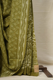 Olive Green HBP Cotton Saree - SROGCS2826