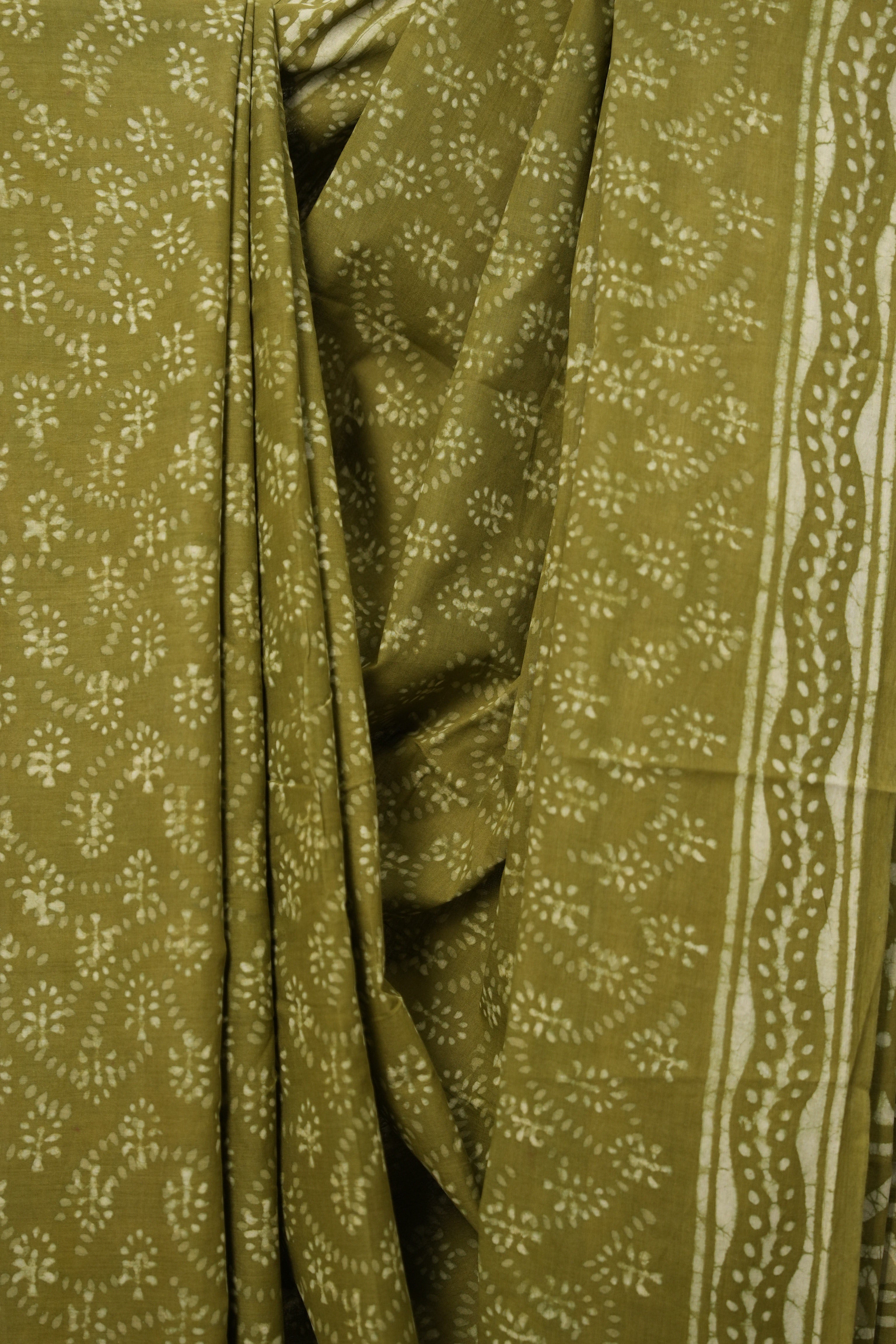Olive Green HBP Cotton Saree - SROGCS2826