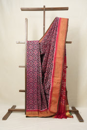 Maroon Red Pochampalli Silk Ikat Saree - SRMRPSIS207