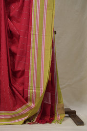 Red Cotton Ilkal Saree With Gayatri Border - SRRCIS841