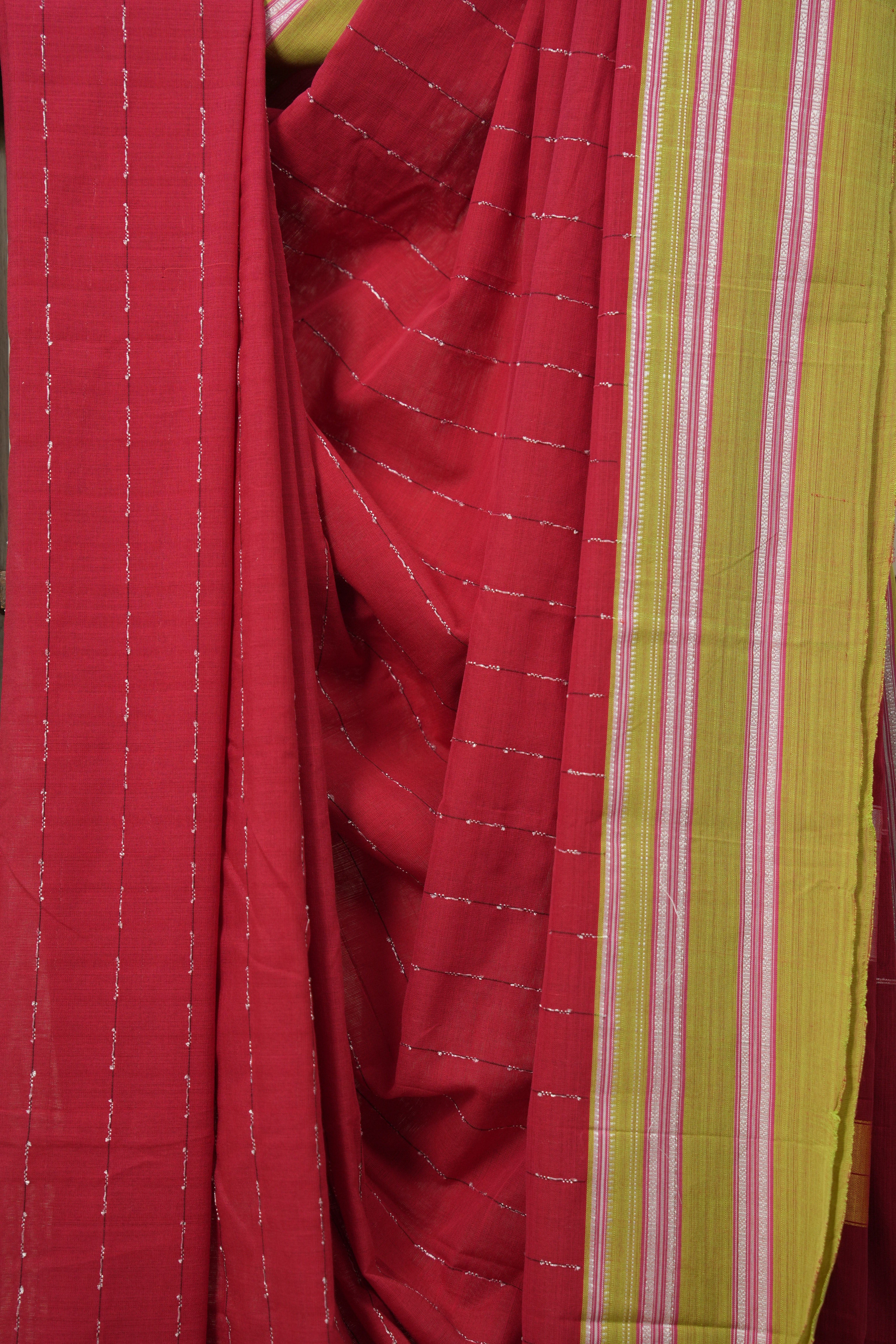 Red Cotton Ilkal Saree With Gayatri Border - SRRCIS841