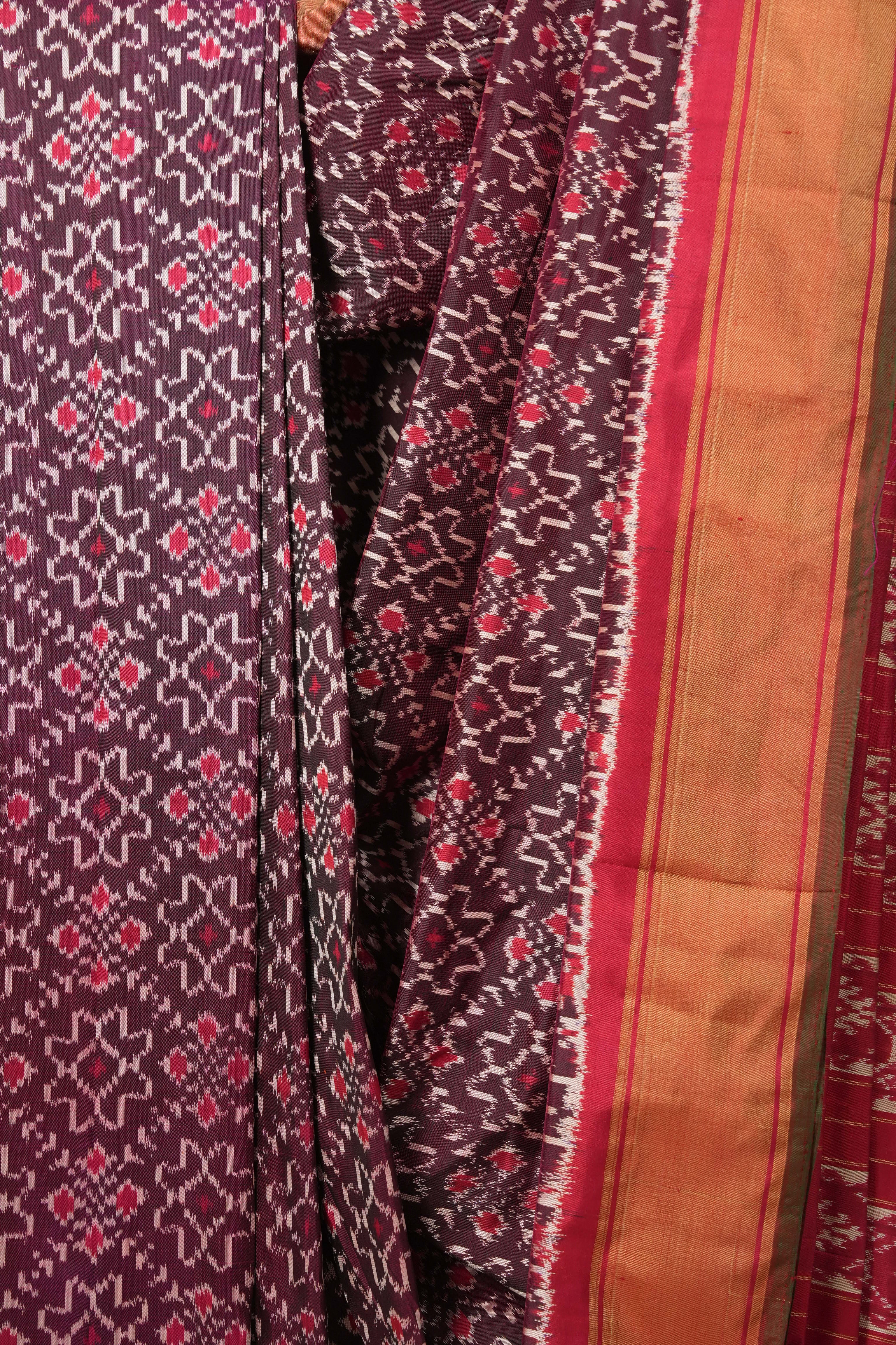 Maroon Red Pochampalli Silk Ikat Saree - SRMRPSIS207