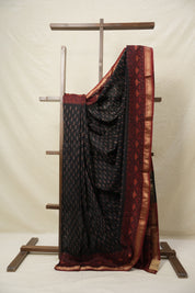 Black HBP Cotton Silk Saree With Maheshwari Border - SRBCSS1411