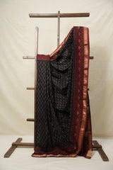 Black HBP Cotton Silk Saree With Maheshwari Border - SRBCSS1411