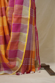 Multicolour Linen Saree With Tassels - SRMLS507