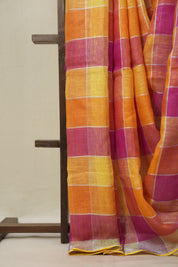 Multicolour Linen Saree With Tassels - SRMLS507